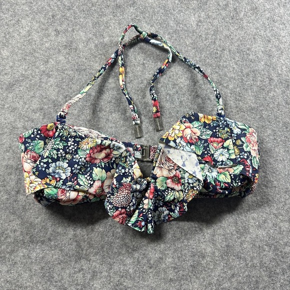 Zimmermann Other - Zimmermann Bikini Top Womens 1 Navy Floral Bandeau Halter Tie Front Bow Swim